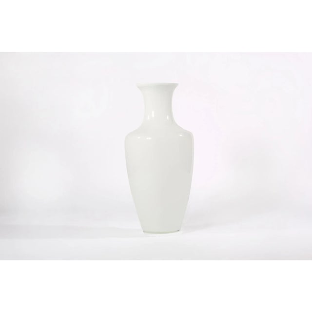 Very large late 20th century art glass white color floor vase or umbrella stand. The vase or umbrella stand is in good...