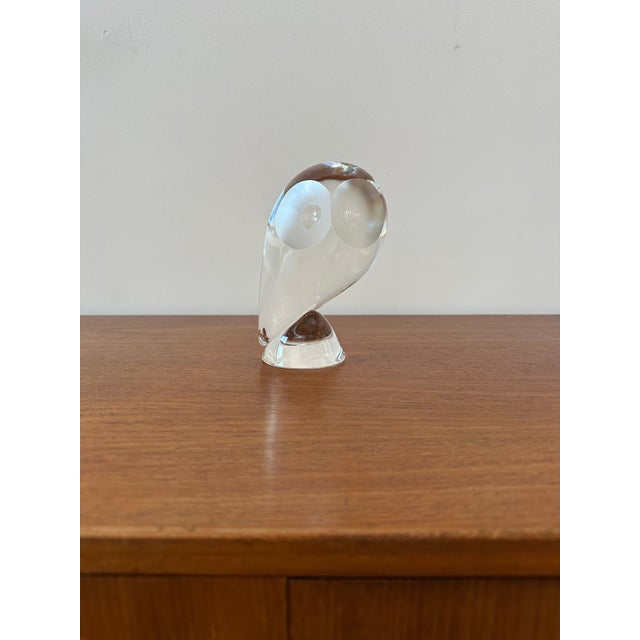 1970s/1980s modernist glass owl figurine, designed by Donald Pollard for Steuben Glass, a timeless piece that fits with...