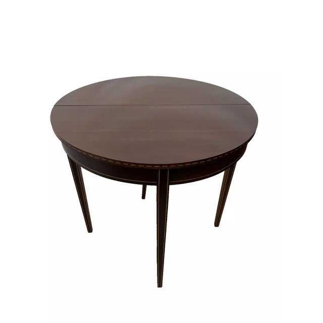 1940s Vintage Brandt Demilune Console Table Fold Down Top Expands to Round Mahogany For Sale In Palm Springs - Image 6 of 12