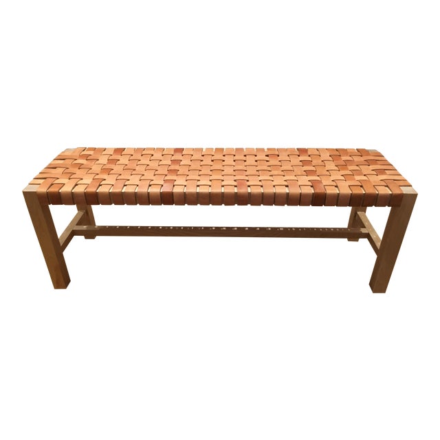 Birch Frame Woven Leather Strap Bench Chairish