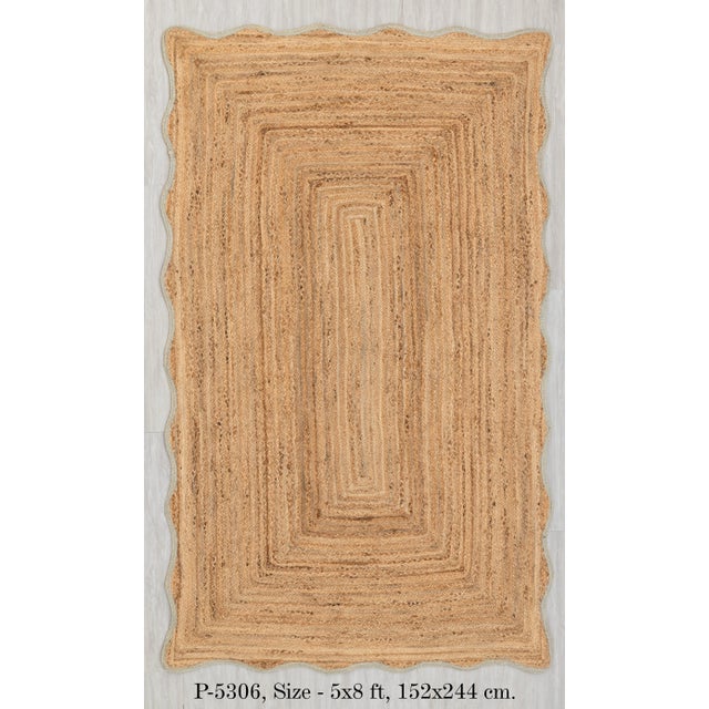 Blue Light Blue Wave Scallop Edge Jute Rug 2x3Ft. For Sale - Image 8 of 11