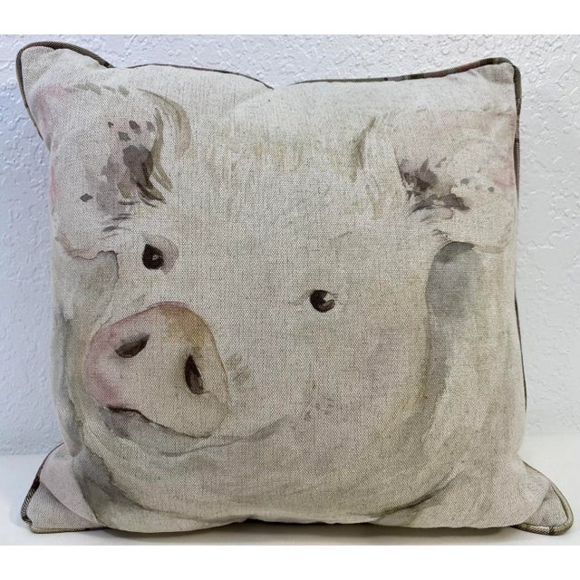 16” Square Pillow With a Pig Portrait Print - Made in U K. This pillow was made in Wales, U.K., by a small cottage...