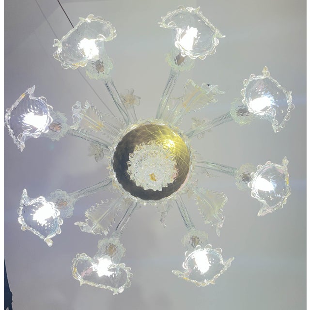 1970s Wonderful Large Size Venetian Chandelier, Transparent and Gold Murano Glass For Sale - Image 13 of 18
