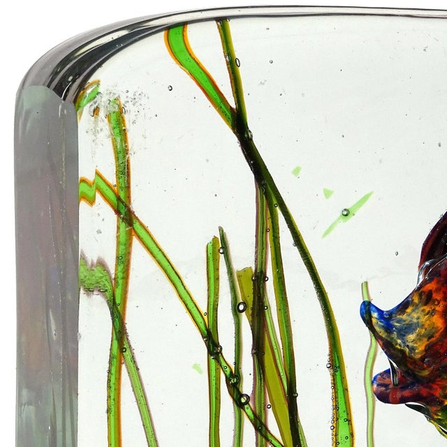 Red Vintage Murano Cenedese Barbini Purple Red Silver Flecks Italian Art Glass Fish Aquarium Sculpture For Sale - Image 8 of 9