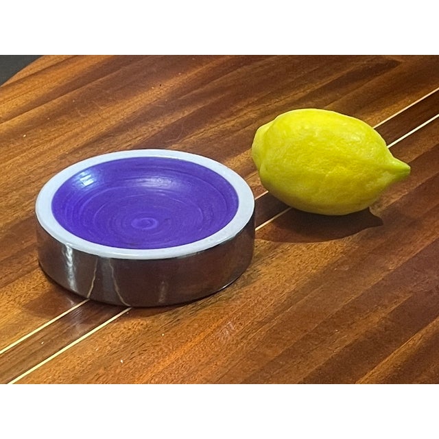 1970s Pristine Mid-Century Modern Italian Silver & Purple Ceramic Catch-All Bowl For Sale - Image 5 of 5