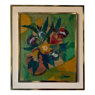 1980s Rhonda Mixed Media Floral Still Life Oil on Canvas Painting – Signed For Sale