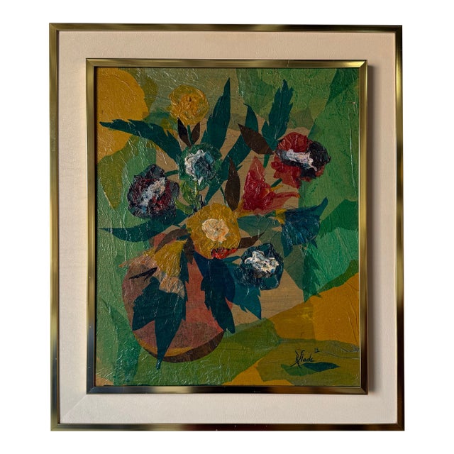 1980s Rhonda Mixed Media Floral Still Life Oil on Canvas Painting – Signed For Sale