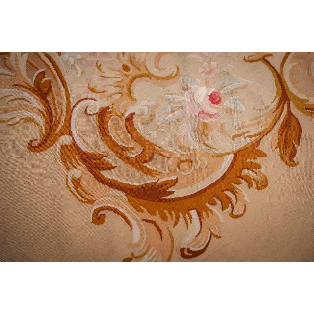 9x12 Vintage Aubusson Flat Weave Wool Rug, Beige Rose Medallion For Sale - Image 4 of 13