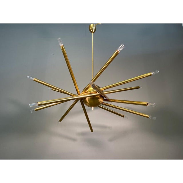 1950s Large Shanghai Brass Chandelier attributed to Stilnovo, 1950s For Sale - Image 5 of 15