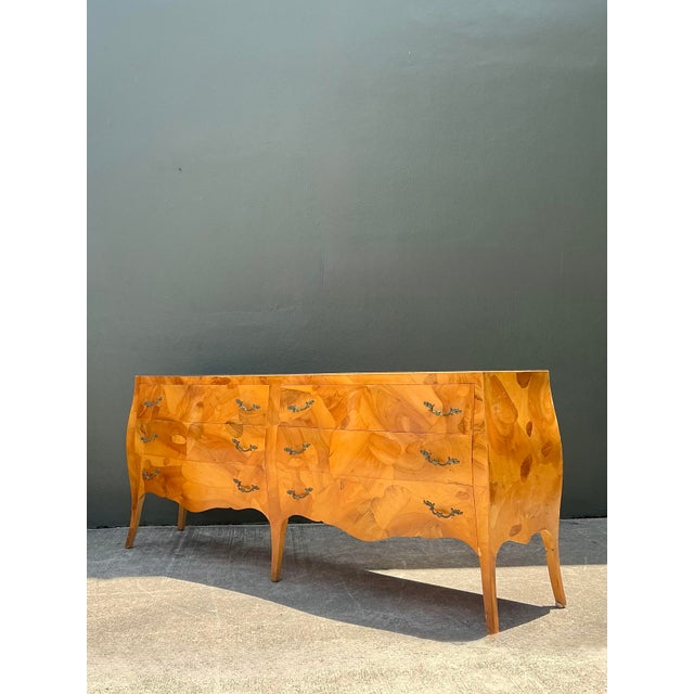 Late 20th Century Vintage Italian Burl Olive Wood Long Dresser For Sale - Image 5 of 12