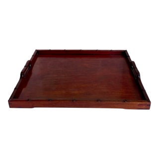 Asian Rosewood Tray With Faux Bamboo Carved Border For Sale