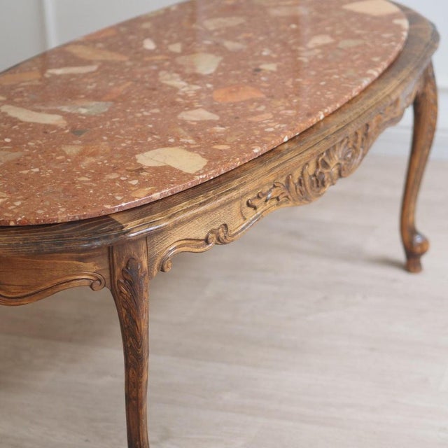 French Coffee Table with Red Marble Top and Curved Wooden Frame For Sale - Image 12 of 13