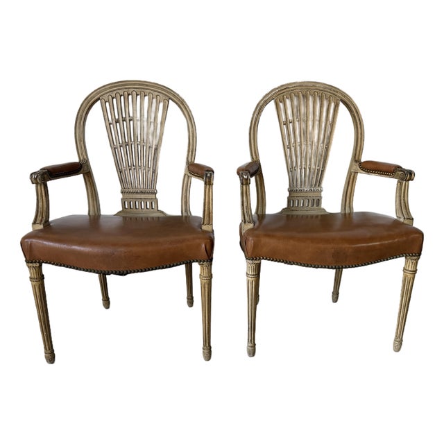 Hollywood Regency Maison Jansen Louis XVI Style Balloon Back Arm Chairs - A Pair For Sale