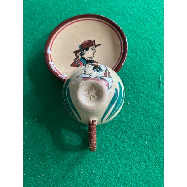 Early 20th Century Quimper Keraluc Petit Breton Hand Painted Demitasse Cups & Saucers - 8 pcs For Sale - Image 4 of 6