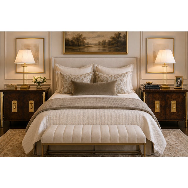 An exceptional pair of attributed Mastercraft side cabinets or nightstands showcasing the sophisticated blend of richly...