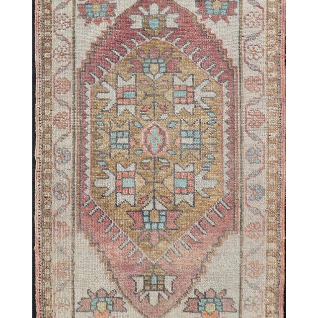 Turquoise Vintage Turkish Oushak Rug With All-Over Sub-Geometric Medallion Design For Sale - Image 8 of 8