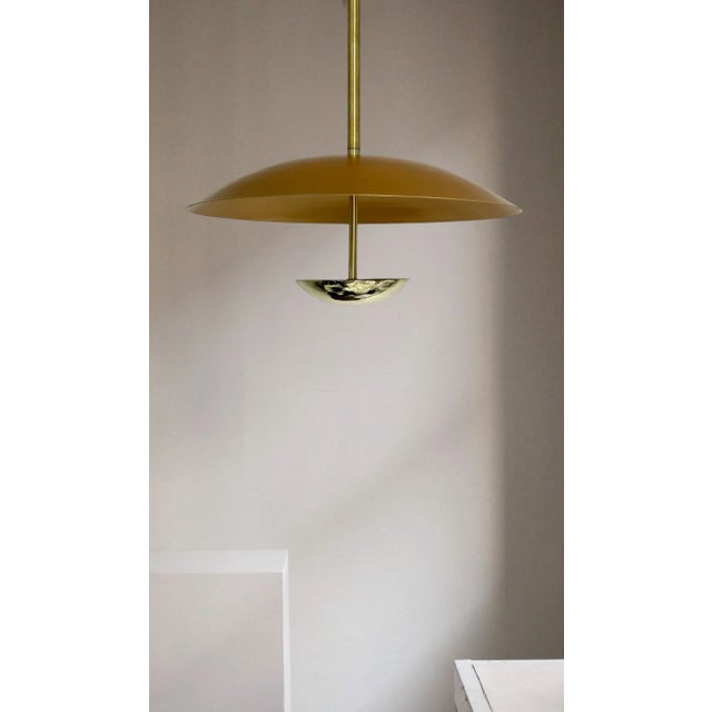 Mid-Century Modern Handmade Brass Pendant With Indian Gold Color Shade Light Fixture For Sale - Image 3 of 8