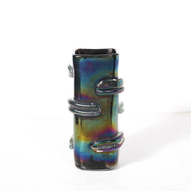 Mid-Century Modern Pair of Mid-Century Hand-Blown Murano Iridescent Glass Vases For Sale - Image 3 of 14
