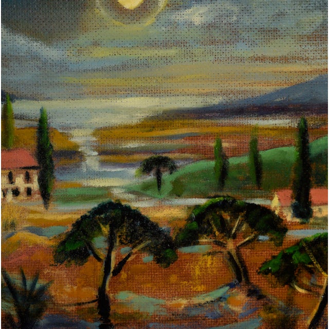 Paper "Tuscan Moon" Nocturnal Landscape in Acrylic on Masonite by Richard M. Bacon For Sale - Image 7 of 8