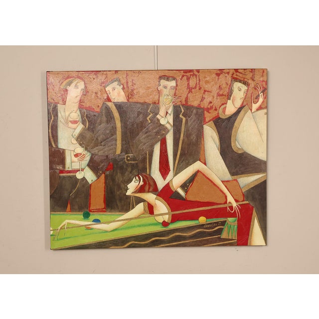 High Quality Hand-Embellished Giclee on Canvas of Pool Players by Andrei Protsouk (Ukrainian, B. 1961), Signed Lower Right