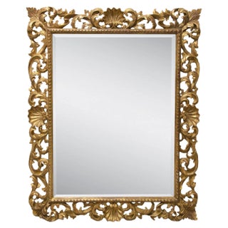 Art Nouveau Style Gold Foil Mirror in Hand Carved Wood, 1970 For Sale