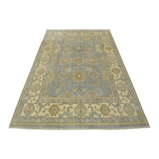 Oushak Rug 8’11” X 11’10” Blue Wool Traditional Hand-Knotted Oriental Carpet For Sale