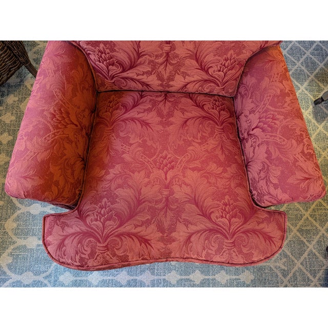 Wood Late 20th Century Jessica Charles Swivel Rocker Armchair Club Chair - Damask For Sale - Image 7 of 13
