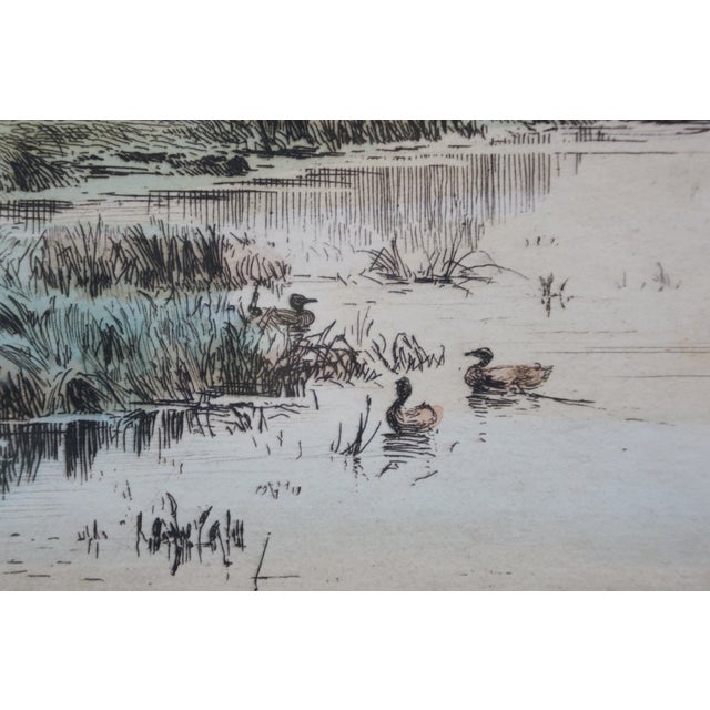 Antique 1886 Fred Slocombe Surrey England Windmill Landscape Etching 37" For Sale - Image 9 of 12