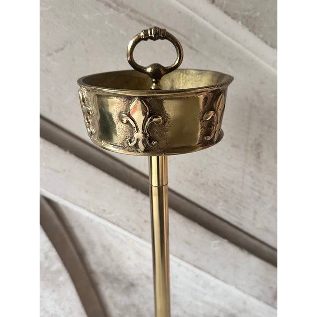 Brass Bronze Vintage French Fleur-De-Lis Brass Standing Ashtray, Heavy & Ornate, 1960s From the Loire Valley For Sale - Image 8 of 9