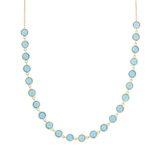 18k Yellow Gold 12.34ct Round Cabochon Blue Topaz Beaded Necklace For Sale