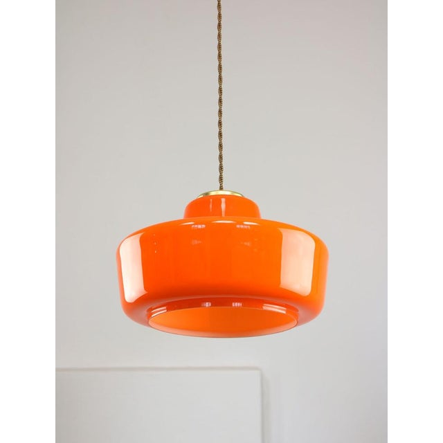 Mid-Century Modern Italian Orange Glass and Brass Pendant Lamp For Sale - Image 15 of 15