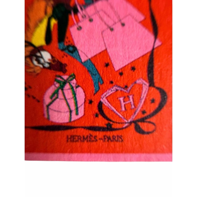 Ornamental & Decorative Materials Authentic Original Vintage 1980's Hermès “Le Bal Masqué” Scarf Art Advertisement Print in Gold Faux Bamboo Frame For Sale - Image 7 of 10