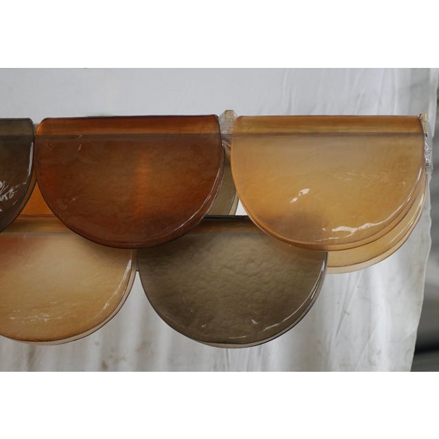 2000 - 2009 Rectangular Murano Amber Smoky Art Glass and Brass Chandelier, 2000s For Sale - Image 5 of 9