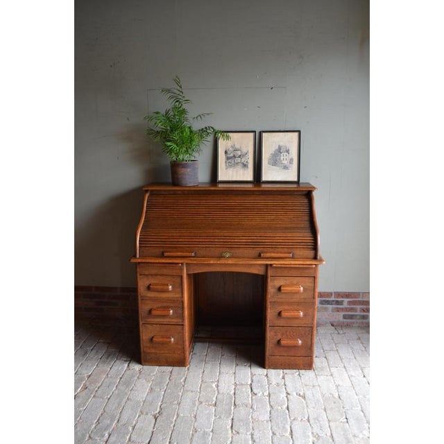 19th-century Dutch oak roll-up desk, cylinder desk, office desk, secretary. Fully removable. with desk chair. The height...