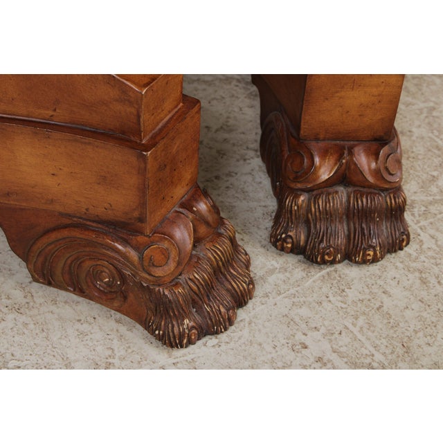 Wood Satinwood Finish Pedestal Dining Room Table W. Paw Feet For Sale - Image 7 of 18
