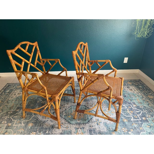 Gold Italian Vintage Rattan Chippendale Style Dining Chairs, Set of 6 After Dal Vera For Sale - Image 8 of 13
