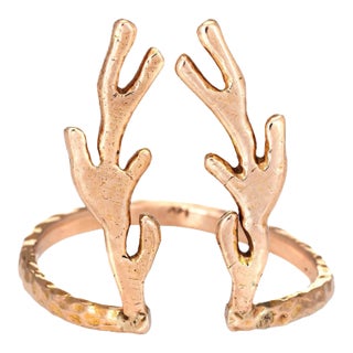 Deer Antlers Ring Estate 14k Rose Gold Vintage Fine Animal Horn Spike Jewellery size 7 For Sale