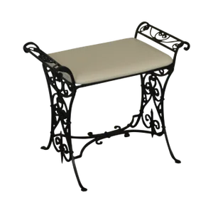 Wrought Iron Art Deco Period Vintage Leather Seat Bench