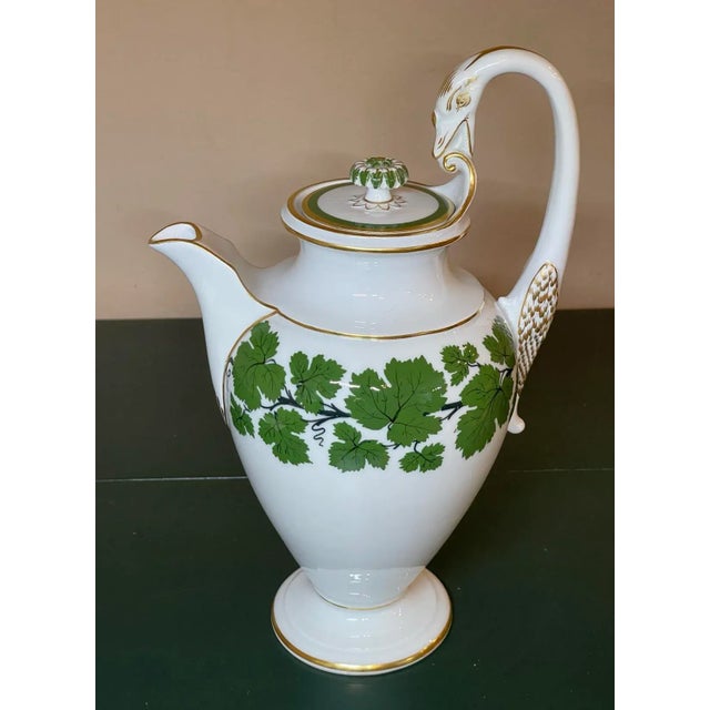 Meissen Porcelain Meissen Porcelain Gilt Green Ivy Leaf Vine Swan Neck Handle Coffee Pot For Sale - Image 4 of 12