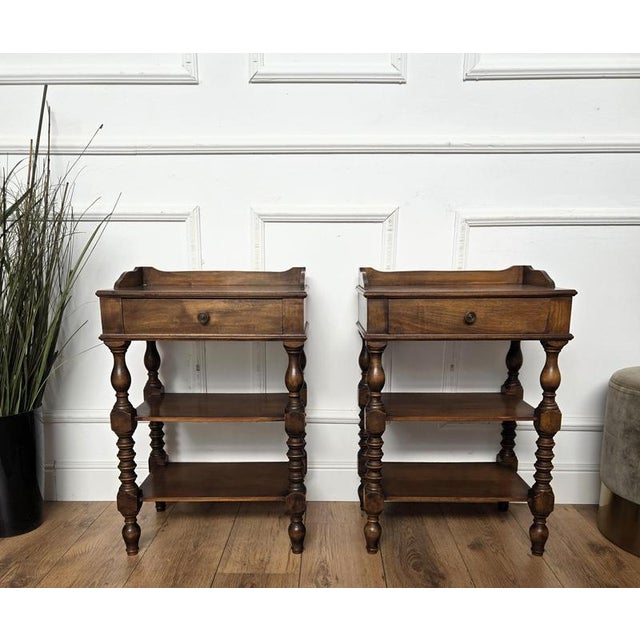 1950s Mid-Century Modern Italian Carved Wood Bedside Tables, 1950s, Set of 2 For Sale - Image 5 of 11