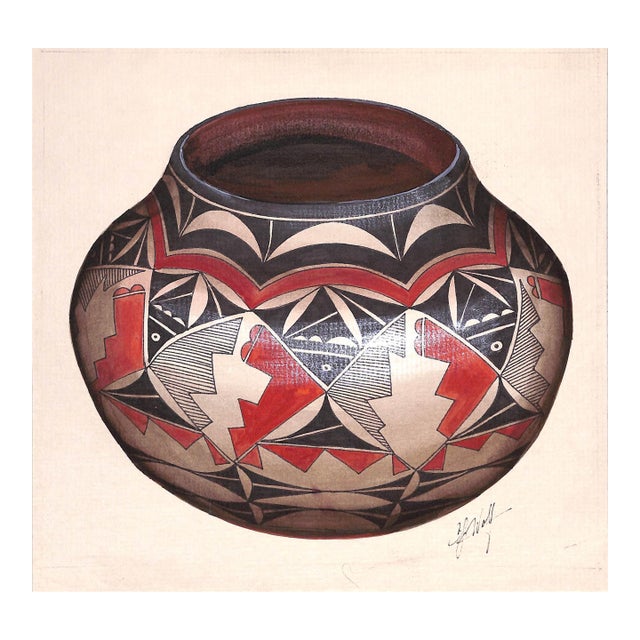 Acoma Pot Gouache Painting by Cj Wolf For Sale