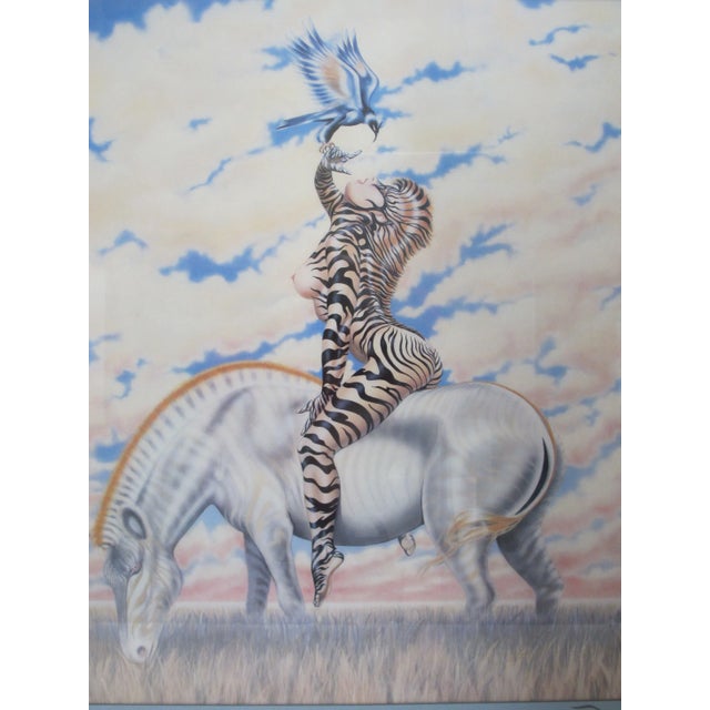 Olivia de Berardinis,, signed limited edition lithograph, 'Zebra Lady', c1980's. This print was featured on the cover of...