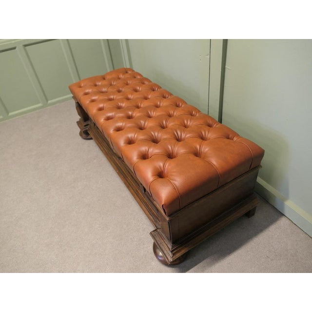 Buttoned Leather Hall Bench, 1920 For Sale - Image 6 of 8