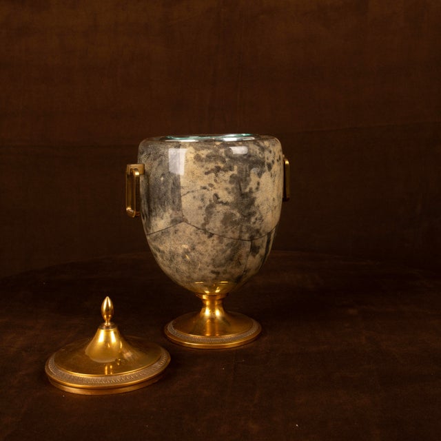 Mid-Century Modern Grey Parchment and Brass Thermos Glacette by Macabo for Cusano Milanino, Italy, 1950 For Sale - Image 3 of 17