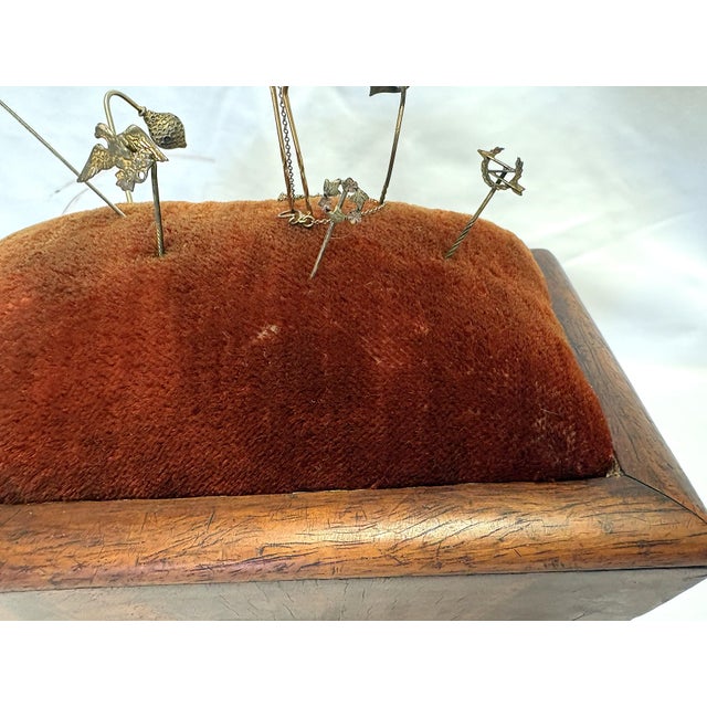 19th Century Antique Rosewood Sewing Box With Velvet Top and Assorted Pins For Sale - Image 17 of 18
