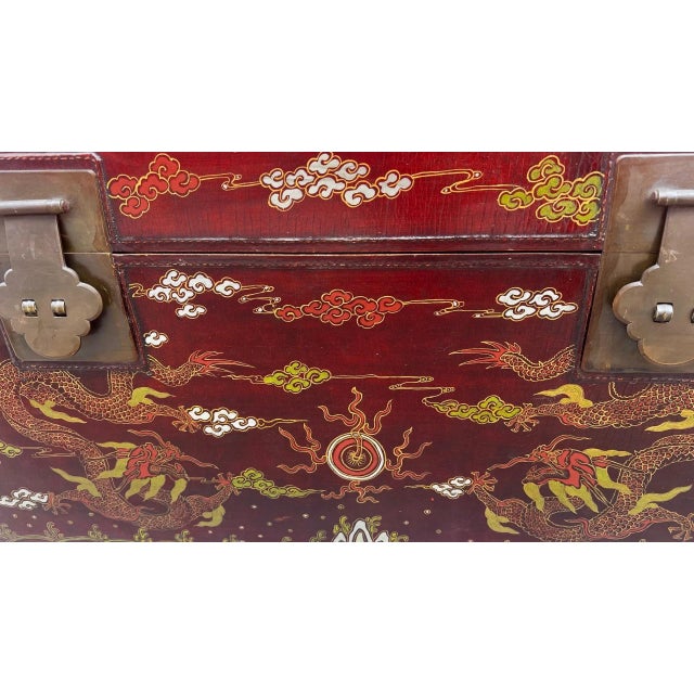 Late 19th Century Chinese Hand-Painted Vellum Leather Trunk For Sale In Miami - Image 6 of 12