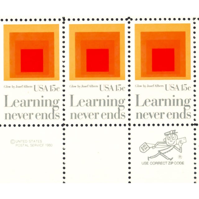 Rare full sheet of 50 commemorative stamps issued in 1980 featuring Josef Albers' 1966 painting "Glow" from his "Homage to...