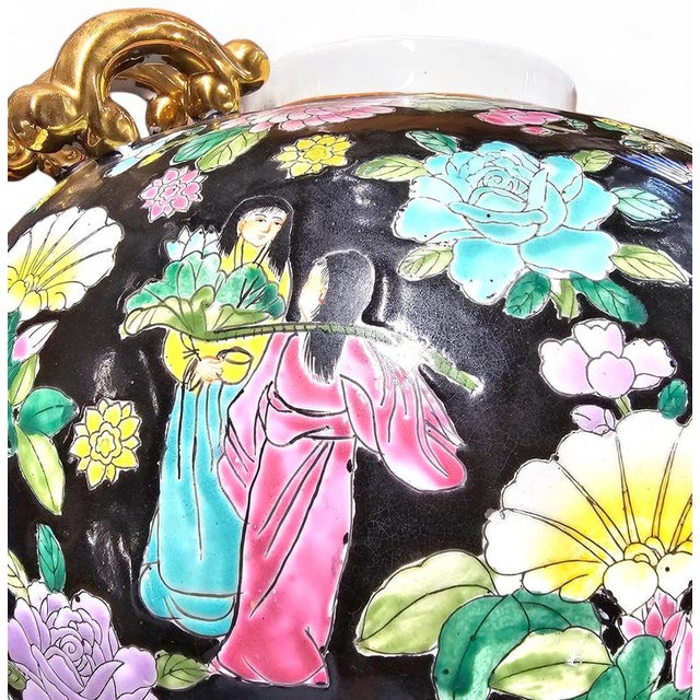 Ceramic Large Chinese Hand-Painted Mille Fleur Famille Noir Porcelain Ginger Jar For Sale - Image 7 of 11