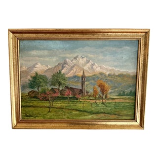 Early 20th Century Original Signed Hipp Dingemans Oil Painting Alpine Scene Landscape, Framed For Sale