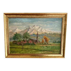 Early 20th Century Original Signed Hipp Dingemans Oil Painting Alpine Scene Landscape, Framed